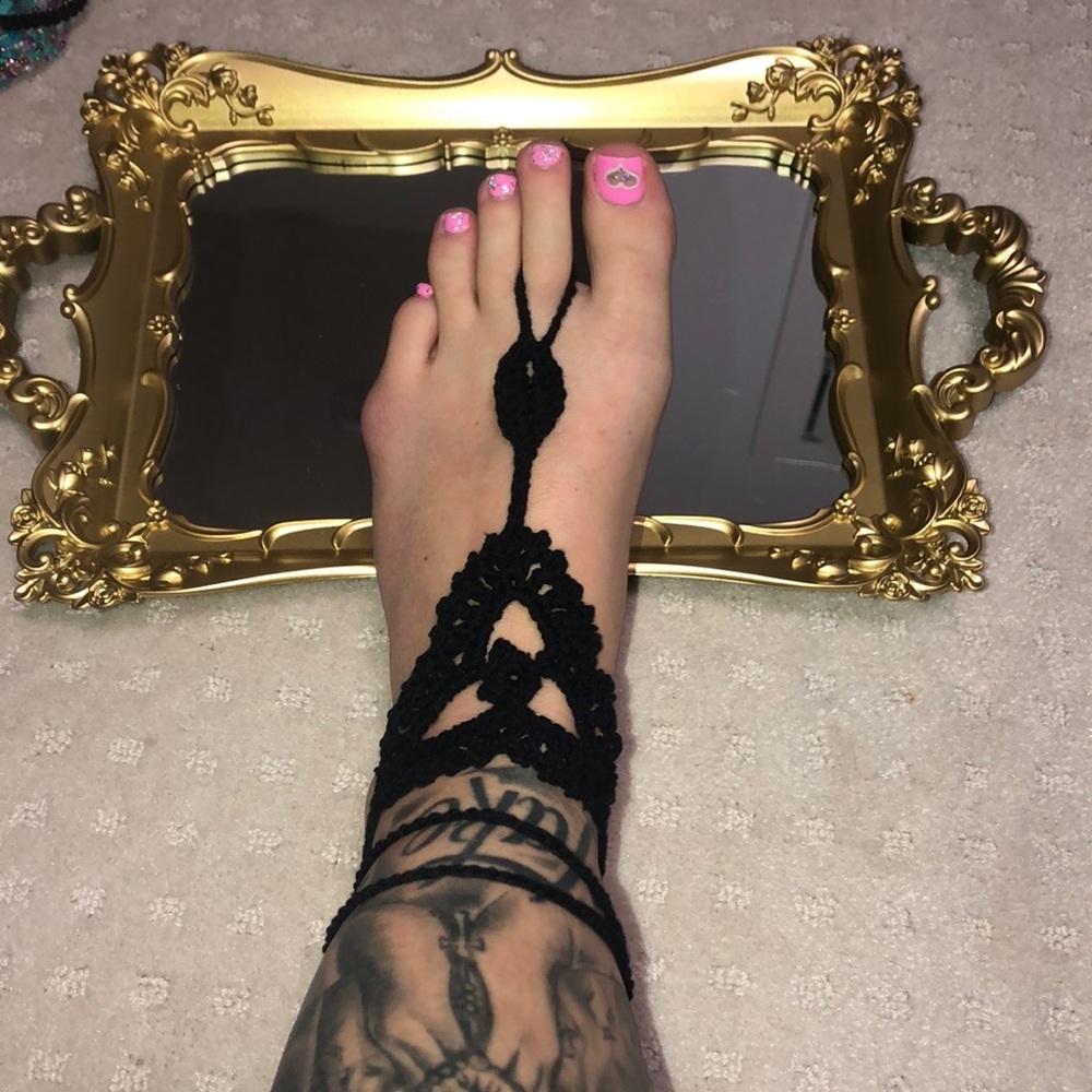 Bohemian ankle wrap crochet knit bracelet foot black knitted anklet summer